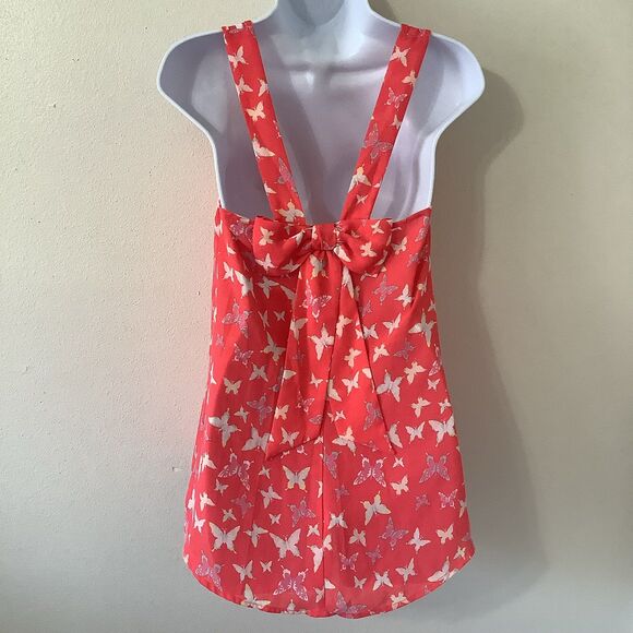 NWT Candie's Coral Y2K Butterfly Print Summer Festival Strappy Bow Top Small - Picture 4 of 8